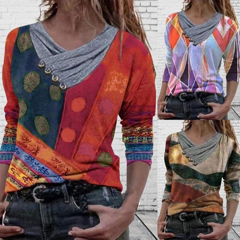 woobles Womens Sweatshirts for Ladies Tie Dye Printed Embroidery Collar Tunic Gradient Blouses Long Sleeve Pullovers - Image 3